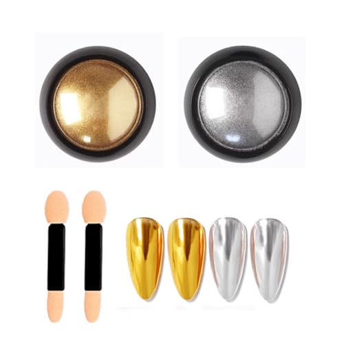 Gold & Silver Chrome Nail Powder Set - Glitter Pigment Kit
