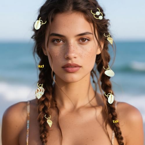 60PCS Gold Seashell Hair Jewelry Clips for Braids & Dreadlocks
