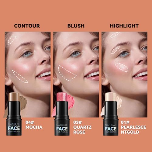 LTIYV 3-in-1 Cream Contour Stick Kit - Style1 with Bronzer, Blush & Highlighter