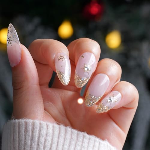 Pretty Diva Gold Christmas Nail Stickers 3D Xmas Nail Art with Rhinestones & Charms