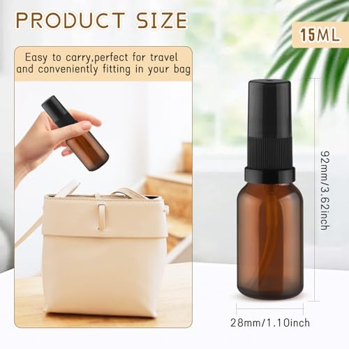 Wresty 10 Pack 0.5 Fl Oz Amber Glass Pump Bottles Refillable Cosmetic Dispensers