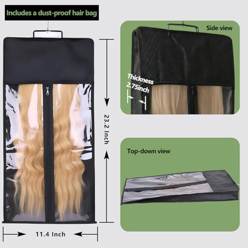 Black Hair Extension Holder & Transparent Wig Storage Bag with 38 Hooks - SENNUO