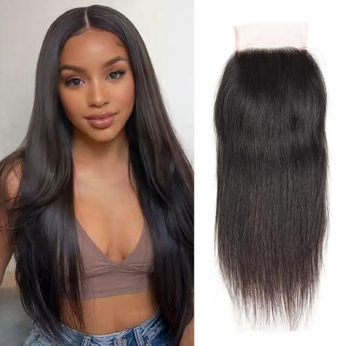 Rebasar 10 Inch Brazilian Human Hair Lace Closure 4x4 HD Straight