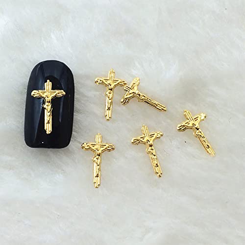 WOKOTO 100pcs Gold Crucifix Nail Charms Kit2 – 3D Cross Nail Art Decorations