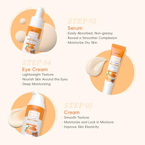 QUIYUM 5PCS Turmeric Vitamin C Skin Care Set for Women - Complete Facial Routine