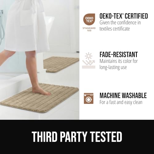 GORILLA GRIP Memory Foam Bath Mat - Ultra-Absorbent, Machine Washable, 24x16, Beige