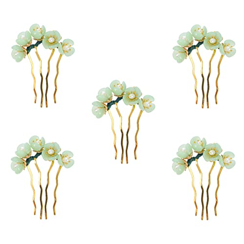 Beaupretty Jade Hairpin Set 5 Pieces with Green Tassels – Lotus Retro Hair Clips for Women