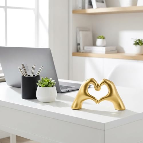 Gold Resin Heart Hands Sculpture - Cute Love Statue for Decor