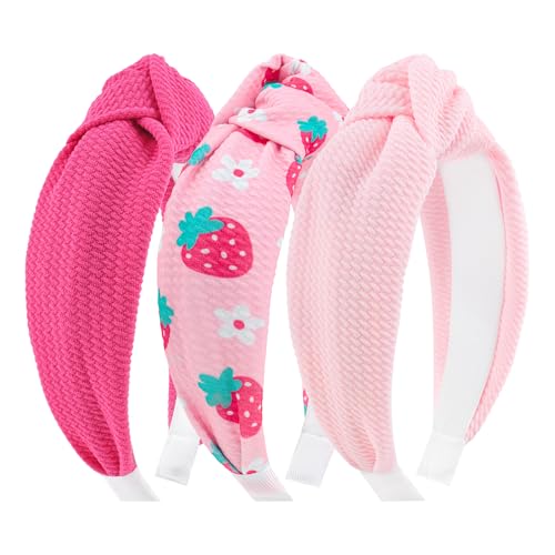 3-Piece Strawberry Knotted Headband Set for Women and Girls, Non-Slip