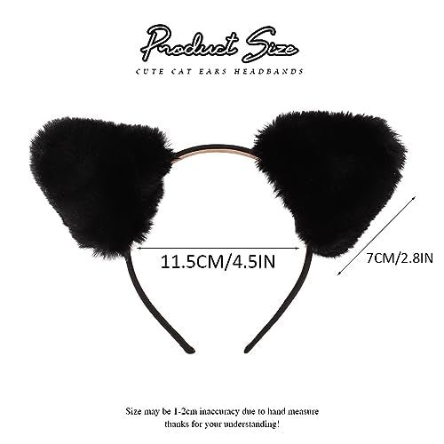 Catery Black Fuzzy Cat Ears Headband Halloween Costume Accessory for Women