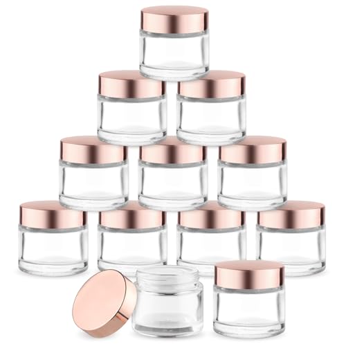 Cositina 12-Piece 60g Glass Cosmetic Jars with Rose Gold Lids - Refillable