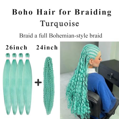 Turquoise Pre-Stretched Knotless Braiding Hair 26 Inch - Boho Style, Yaki Texture