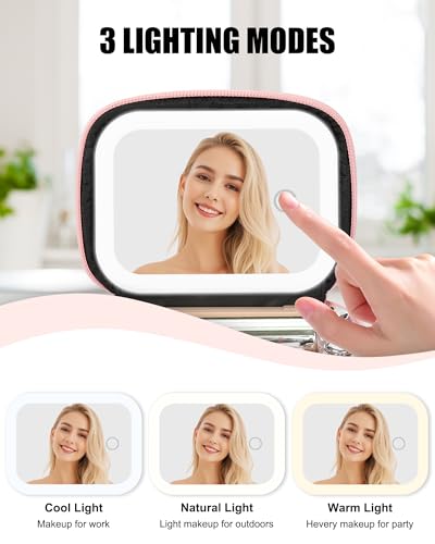 Relavel Pink Initial Makeup Bag with LED Mirror - Personalized & Portable