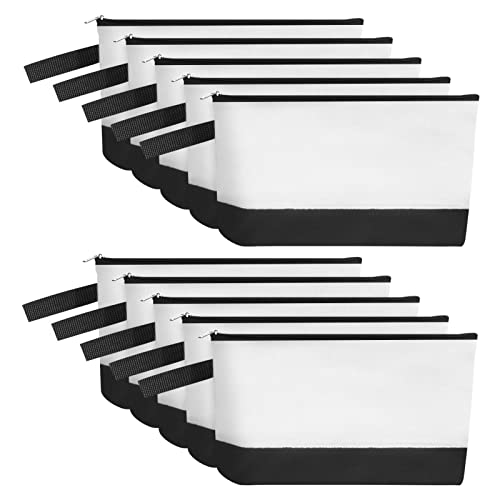 Sinzip Cotton Canvas Makeup Bag with Strap & Bottom - Small, White/Black