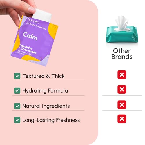 FOMIN Travel Deodorant Wipes Variety Pack - 50 Count, Biodegradable & Hypoallergenic