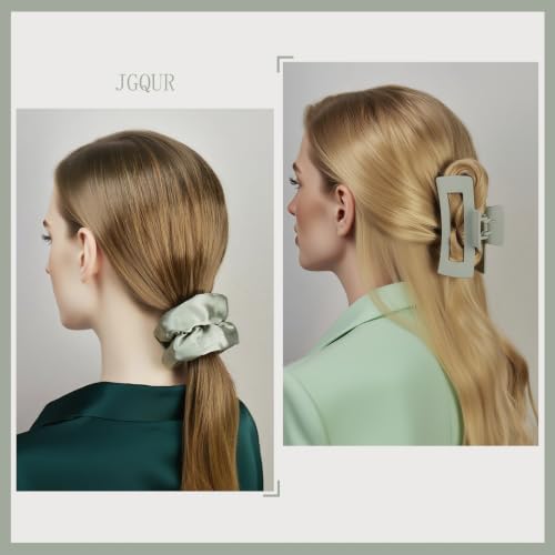 Botanical Green Tones Hair Clips & Satin Scrunchies Set - 8 Pcs for Women