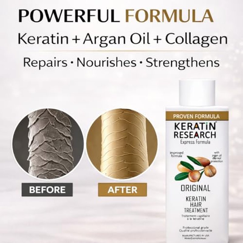 Brazilian Keratin Hair Straightening Complex (2x 120ml) - Blowout Long-Lasting Treatment with Argan Oil for Smooth, Professional Straightening Results - Keratin Research