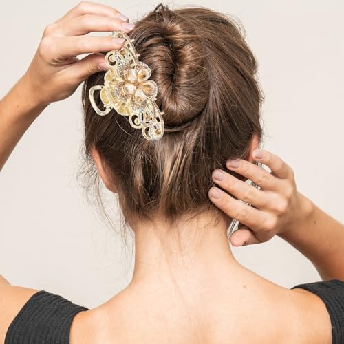 Ipetboom Vintage Rhinestone Hair Claw Clip - Large Alloy Hair Accessory with Pins, Pack of 1