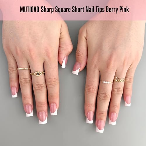 MUTIOVO Short Straight Square Nail Tips - White French Tip Berry Pink, 150 pcs