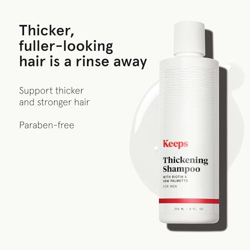 Keeps Thickening Shampoo for Men - Anti-Thinning Hair Care with Biotin, Caffeine & Saw Palmetto - Color-Safe Men's Volumizing Shampoo - DHT-Blocker - for Fuller, Thicker Looking Hair - 8 Oz