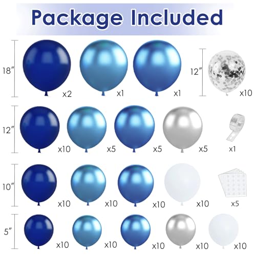 Navy Blue White Silver Balloon Arch Kit for Parties & Events