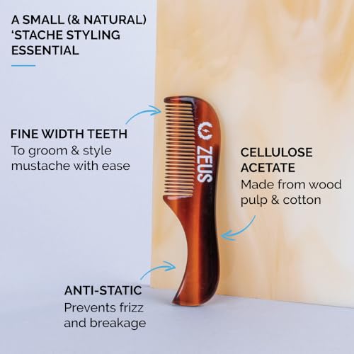 ZEUS Tortoiseshell Handmade Mustache Comb Pack of 3 - Portable & Fine-Tooth
