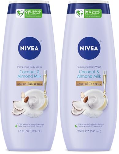 NIVEA Coconut & Almond Milk Body Wash with Nourishing Serum - 20 Fl Oz (Pack of 2)