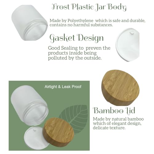 8oz Frosted Bamboo Lid Cosmetic Jar 2 Pack - Refillable Plastic Containers for Skincare & Body Products