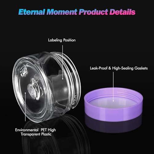 Eternal Moment 36 Pack 1 Oz Clear Plastic Cosmetic Jars with Purple Lids