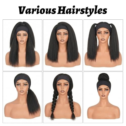 Kinky Straight Headband Wig for Black Women | 16 Inch Glueless Synthetic Hair