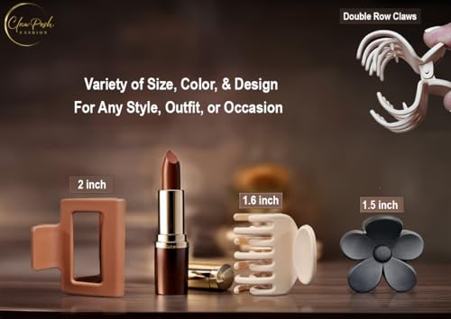 Clawposh 12-Pack Small Hair Clips for Women - Neutral Matte Mini Claw Clips for Thin & Short Hair, Rectangle & Flower Styles, 1.5-2 Inch, Variation Khaki Beige Brown Black