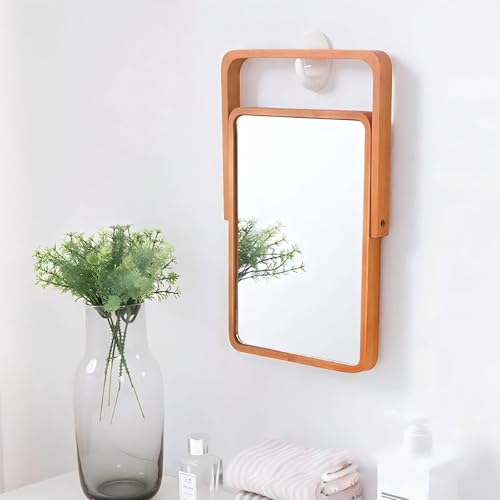 Desk Makeup Mirror with Wood Stand – Small Tabletop Vanity Mirror, 360° Rotating