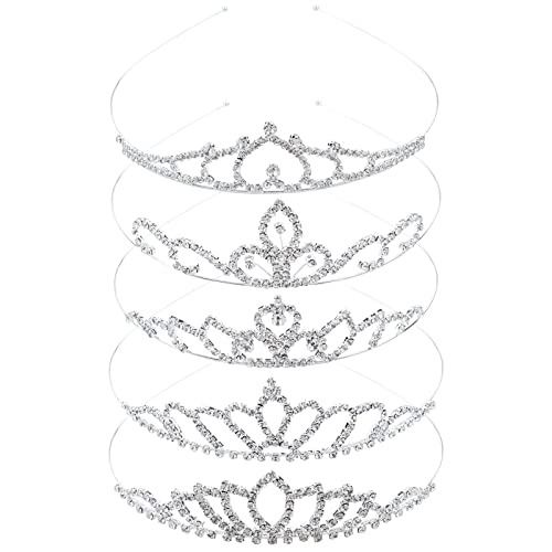 Cinaci 5 Pack Sparkly Rhinestone Silver Metal Headbands for Women Girls Brides - Variation S2