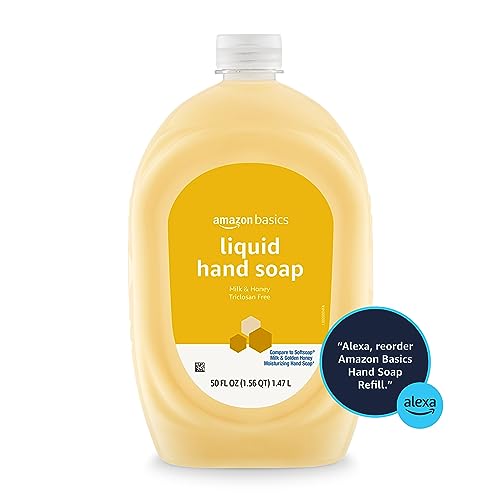 Amazon Basics Milk & Honey Liquid Hand Soap Refill, 50 Fl Oz Pack of 4, Triclosan-Free & pH Balanced