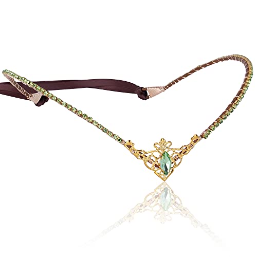 MOSTORY Handmade V-Shape Fairy Crown Tiara - Gold Green Headband for Weddings & Cosplay