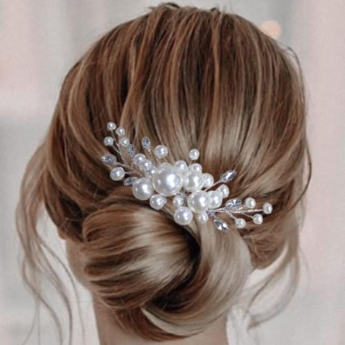 EVILD Pearl Bridal Hair Comb Silver Wedding Hair Accessories for Women