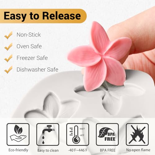 JOERSH Silicone Flower Fondant Molds Set - 5 Non-Stick Flower Designs for Cake Decorating