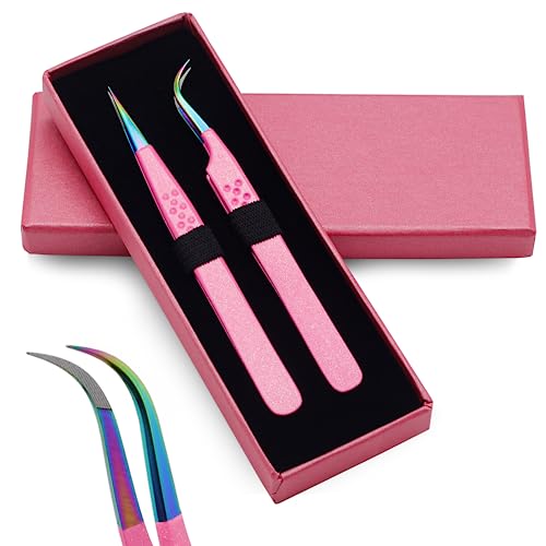 Precision Eyelash Extension Tweezers Set, Fiber Tip Stainless Steel Tools