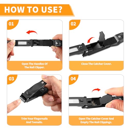 FEIXON Heavy Duty Nail Clippers with Catcher - Black No-Mess Nail Cutter