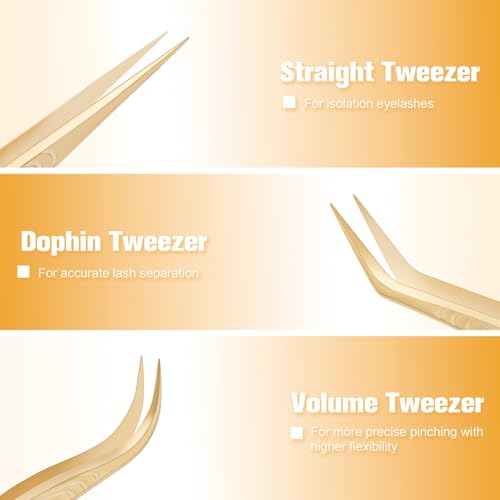 EKYSSO 5-Piece Professional Stainless Steel Lash Extension Tweezer Set