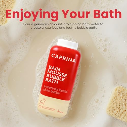Caprina Goat’s Milk Bubble Bath 1L - Hydrating Relaxing Foam, Moisturizing, Made in Canada