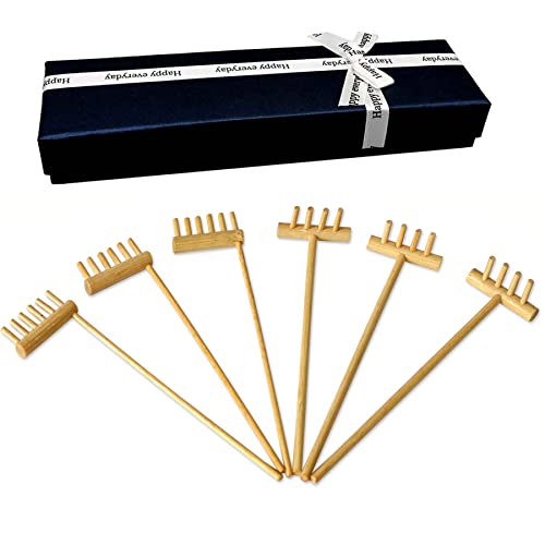 Mini Zen Garden Rake Tool Set - 6 Bamboo Rakes for Meditation