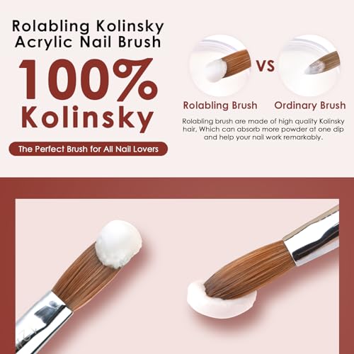 Rolabling Kolinsky Nail Brush with Red Wooden Handle - Size 8