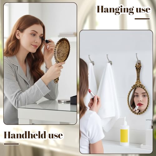Elegant Vintage Handheld Makeup Mirror with Handle - Portable Design