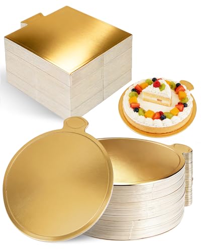 CHONNFEASTT 120PCS Mini Gold Cake Boards - Grease-Proof Dessert Plates