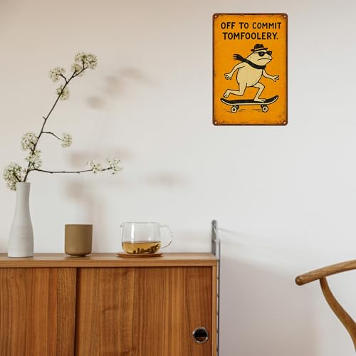 Skateboarding Frog Metal Sign - Funny Wall Art with Quote