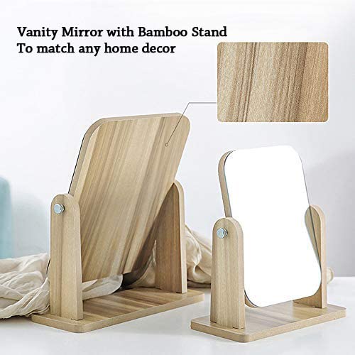 X-Large 360° Rotatable Wooden Desk Mirror - Portable Makeup & Shaving