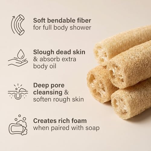 Natural Loofah Body Scrubber 4-Pack - Biodegradable Exfoliating Sponge