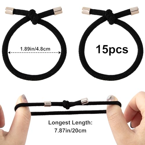 KIKOOD 15pcs Black Elastic Hair Ties for Women & Girls, Ponytail Holders, Knot Ribbon Stretch Bands