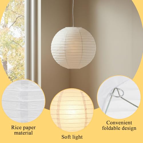 12" Round White Paper Lantern Lampshade - Decorative Pendant Light Shade